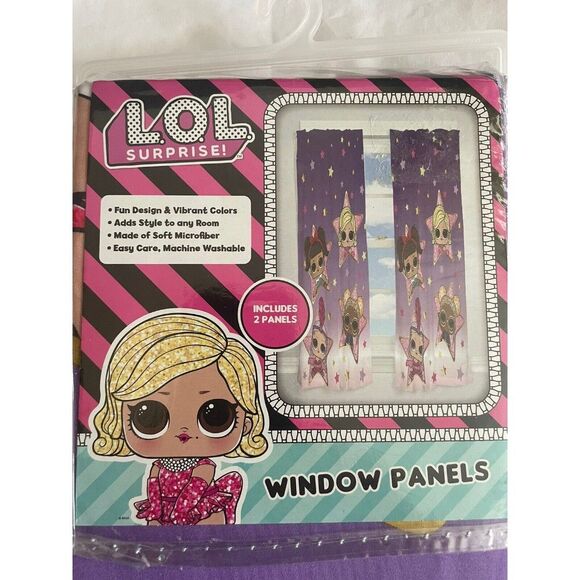 LOL Surprise Dolls Window Panels Drapes Curtains 82"Wx63"L Kids Room Purple New - Picture 1 of 2